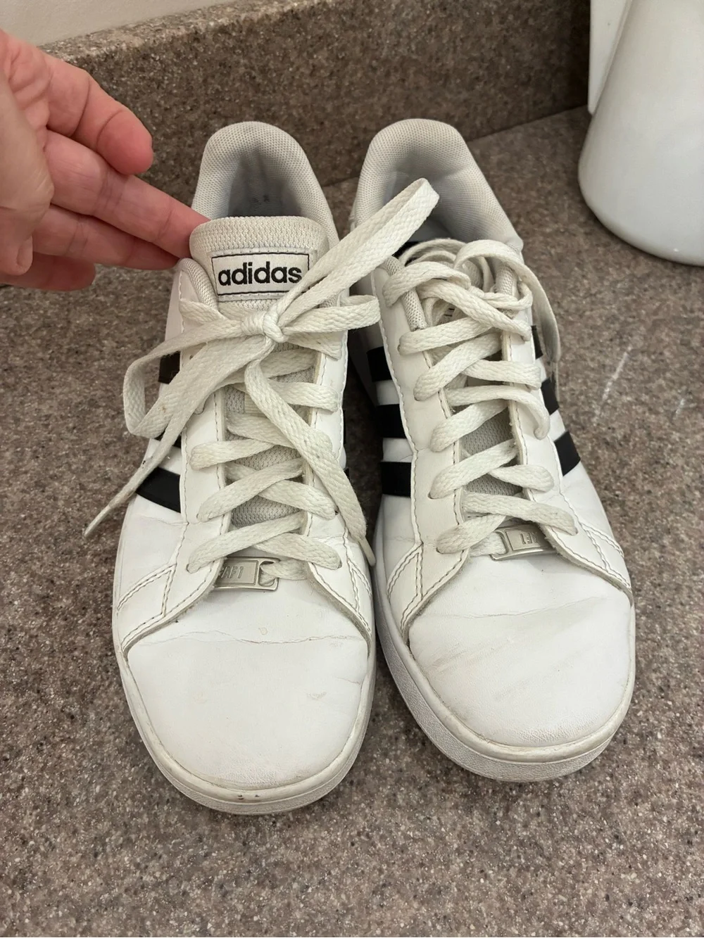 adidas Kids White Sneakers with Black Stripes Unisex